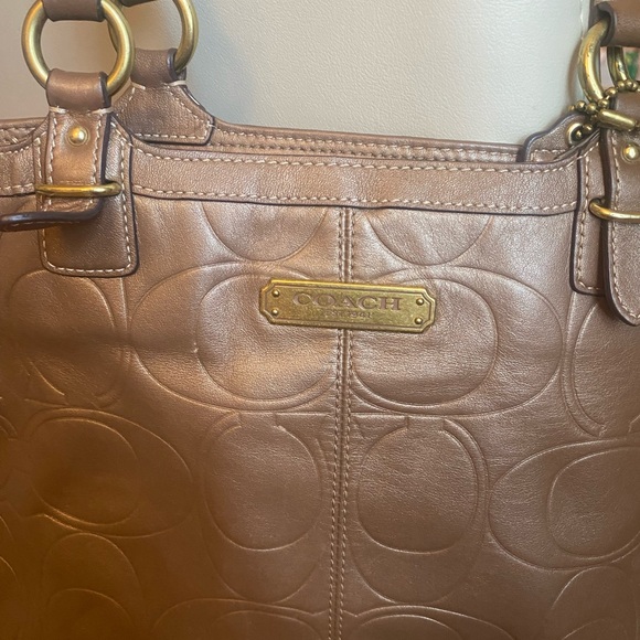 Coach Brown Signature Tote with Glossy Finish - Picture 2 of 10